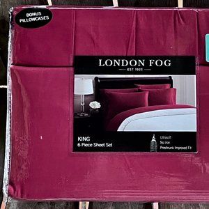 6-pc London Fog KING SIZE Sheet Set - RICH RED (2 BONUS PILLOWCASES)